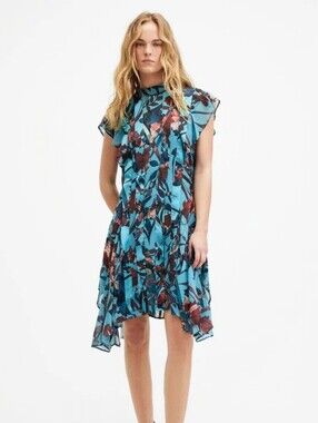 AllSaints Fleur Batu Dress Mock Neck Asymmetrical Dress Size US 6